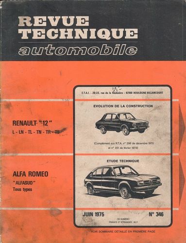 REVUE TECHNIQUE AUTOMOBILE ALFA ROMEO N° 346 JUIN 1975